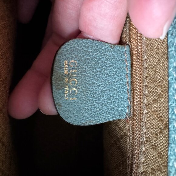 Vintage Gucci 2-Way Top Handle Crossbody Bag in Light Teal Suede - Picture 9 of 16